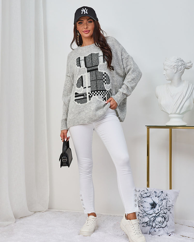 Royalfashion Pulover pentru femei gri cu ursuleț de pluș