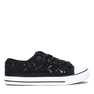 OUTLET Czarne trampki koronkowe - Obuwie