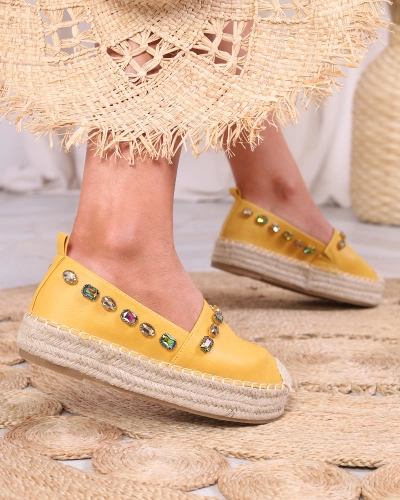Espadrile de damă galbene cu cristale Ziennie - Încălțăminte