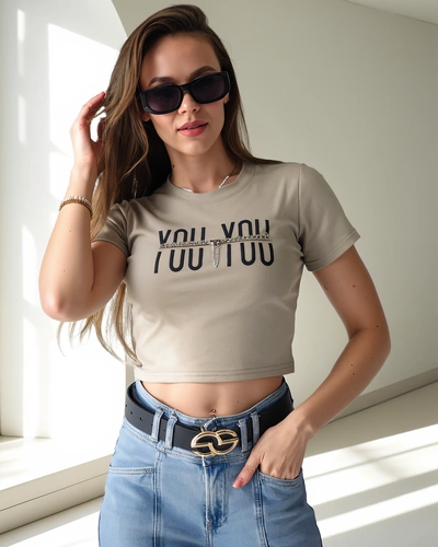 Royalfashion Crop Top din bumbac pentru femei cu inscripția