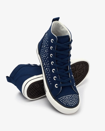 Adidași cu vârf înalt albastru marin, cu zirconii Totulu- Footwear