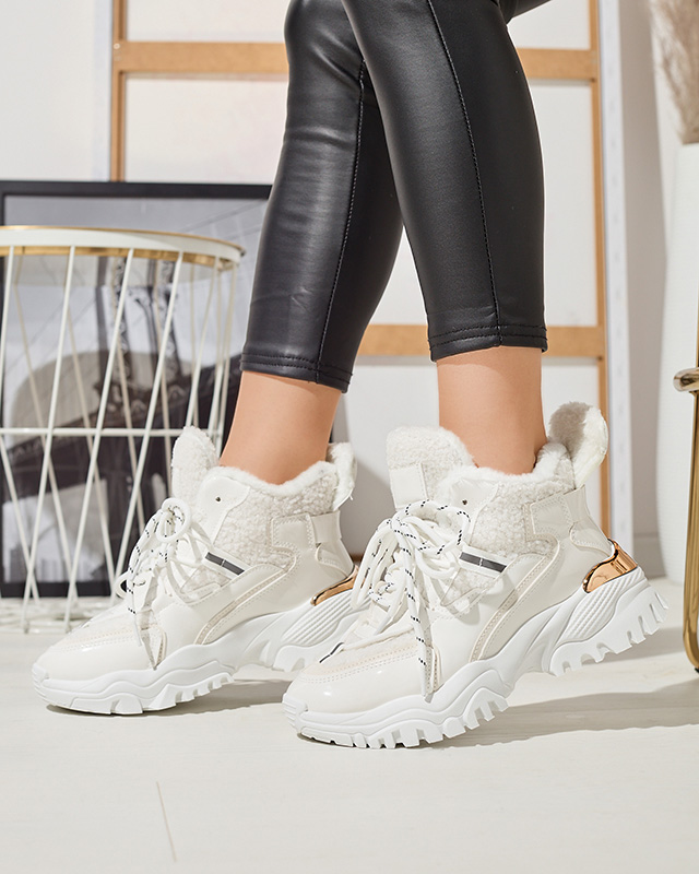 Pantofi sport de damă albi cu blană Sagglo- Footwear