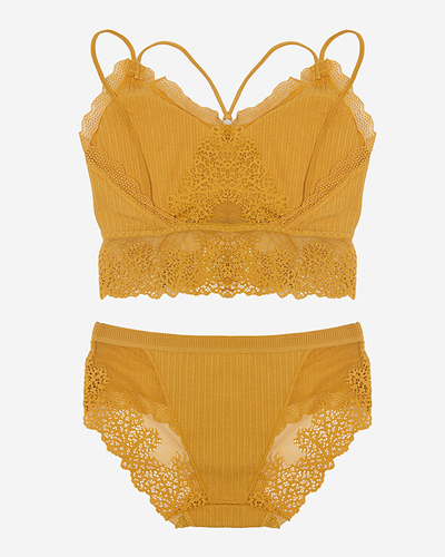 Set lenjerie intima dama cu dantela mustar - Lenjerie intima