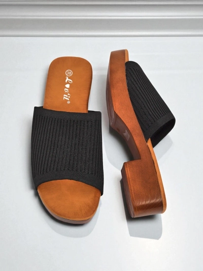Royalfashion Damskie klapki na niskim obcasie Ribbed Grace
