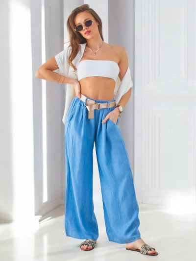 Pantaloni largi airy pentru femei Royalfashion cu curea