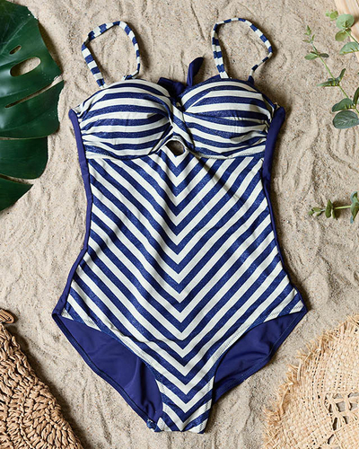 Costum de baie cu dungi de damă bleumarin dintr-o singură piesă - Lenjerie intimă
