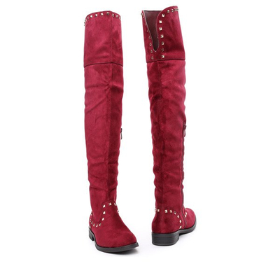 Bordowe, długie kozaki Lucette- Obuwie