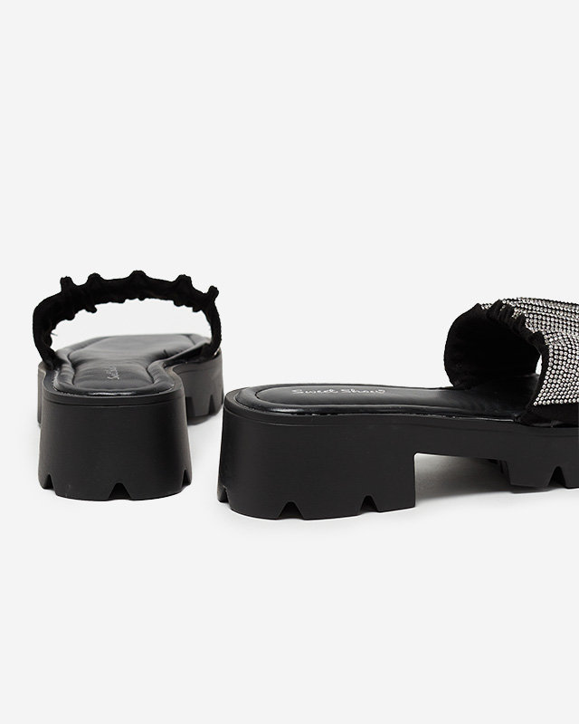 OUTLET Papuci de dama negri cu zirconiu Emkoy- Incaltaminte