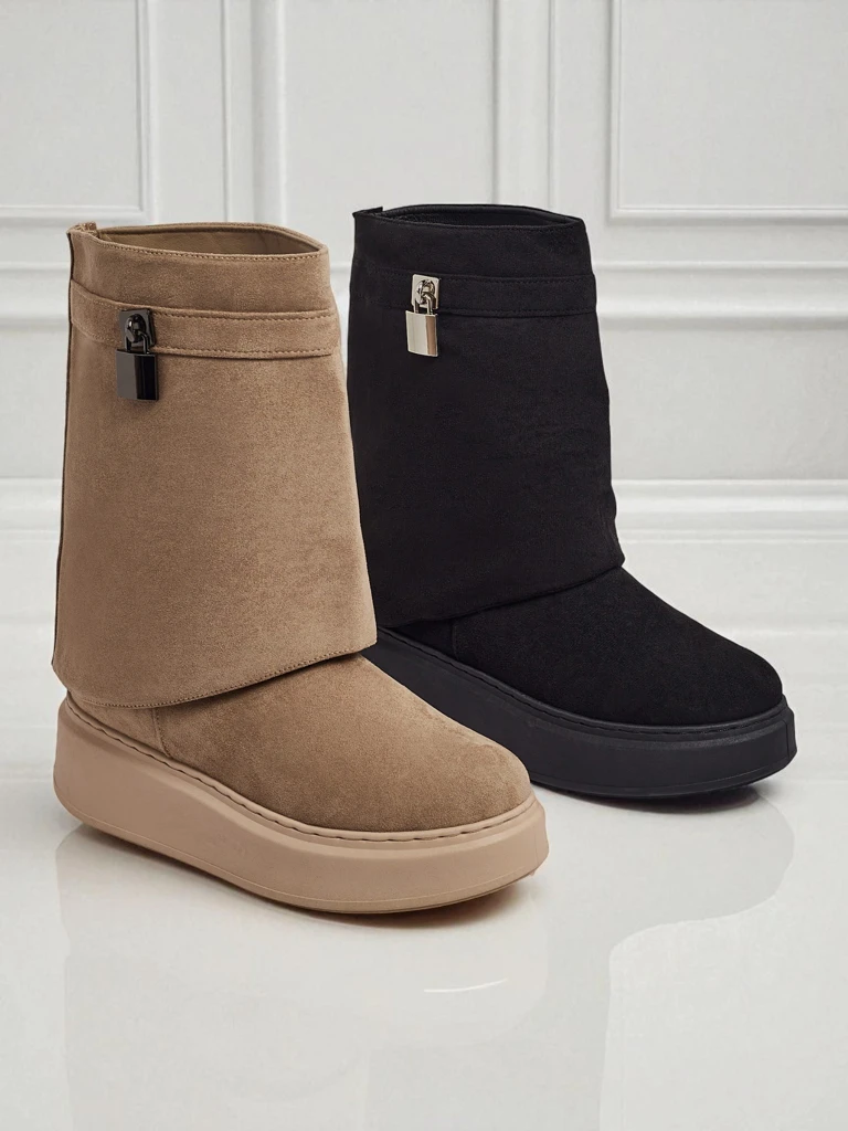 Cizme scurte tip snowboots pentru femei cu parte superioară detașabilă Elizze