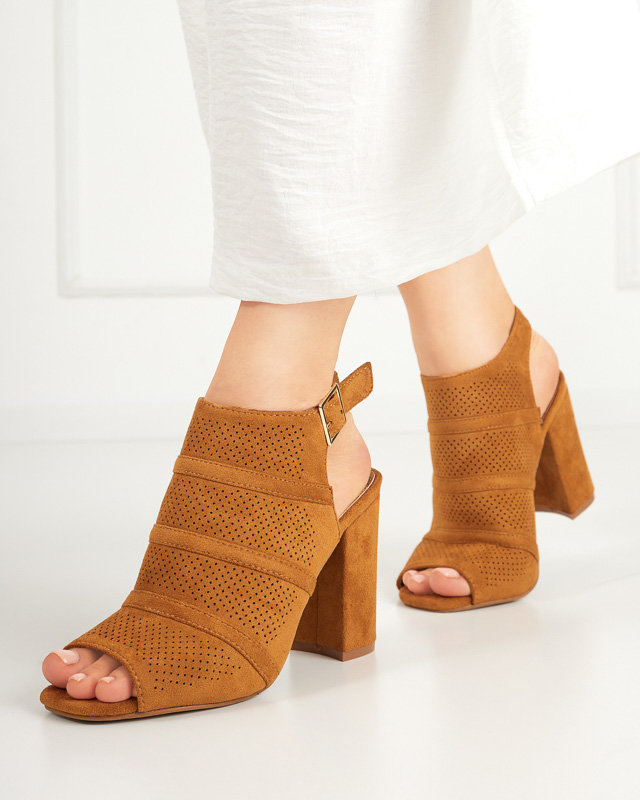 OUTLET Sandale de dama pe stalp in culoarea camel Texis - Incaltaminte