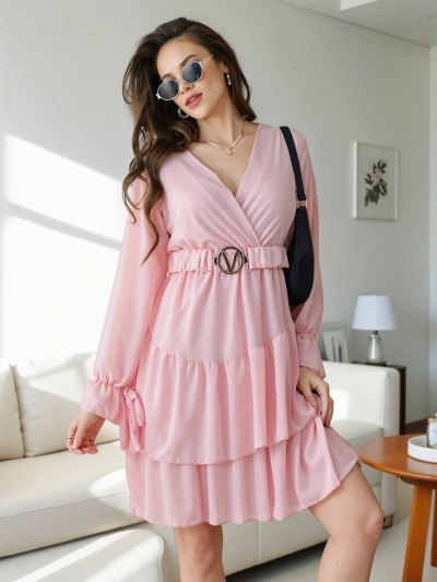Rochie mini Royalfashion pentru femei cu volane și decolteu înfășurat