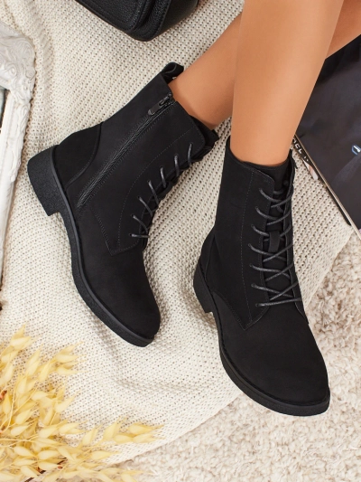 Botine de damă Treviline din piele ecologică mată cu șireturi