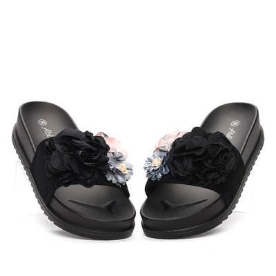 Czarne klapki na platformie z kwiatkami Zariah- Obuwie