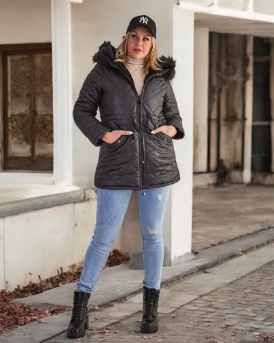 Royalfashion Jachetă matlasată de damă în negru