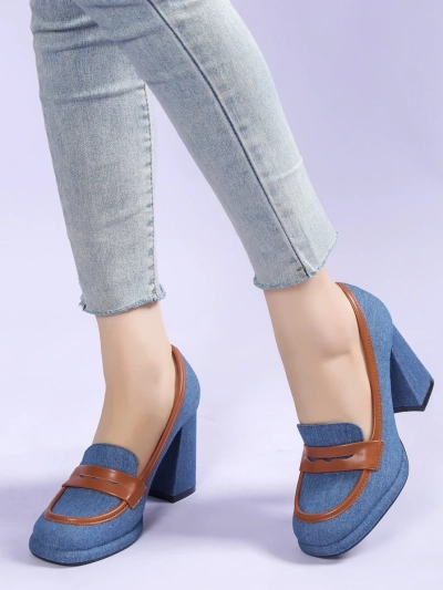 Mocasi de damă Royalfashion din denim pe toc bloc Jozenas