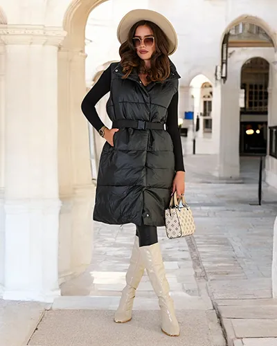 Royalfashion Vestă lungă pentru femei a'la leather