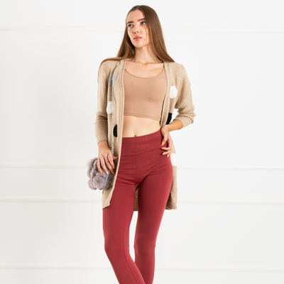 Cardigan legat pentru femei bej cu pini de culoare - Îmbrăcăminte