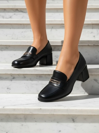 Asolo Elegante Negru cu Toc Gros