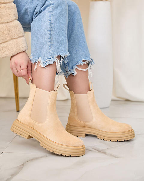 Royalfashion Cizme de damă bej cu curea decorativă Loffdo