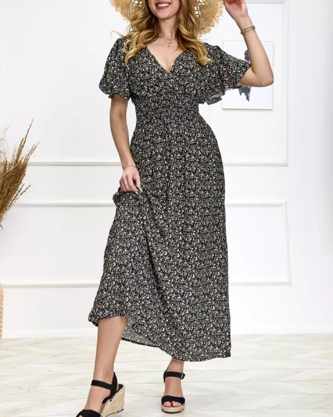 Rochie maxi pentru femei negru floral Îmbrăcăminte