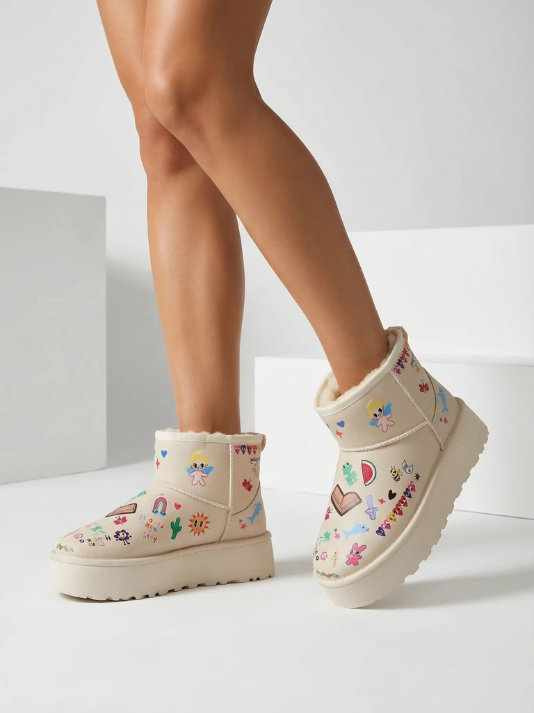 Ghete scurte de iarnă pentru femei Royalfashion cu stickere Hanaga