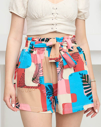 Pantaloni scurți de damă din țesătură roz cu model - Îmbrăcăminte