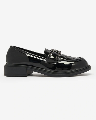 Royalfashion Mocasini negri lăcuiți cu nas matlasat Kusanna