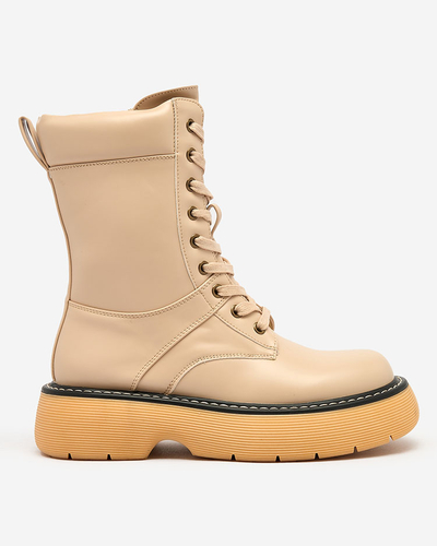 Royalfashion Cizme cu șiret pentru femei bej cu talpă solidă Diret