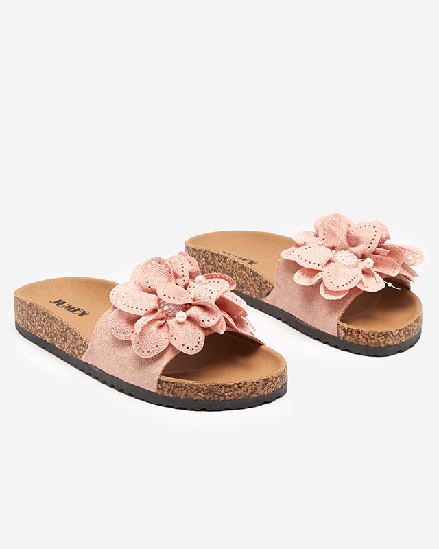 OUTLET Papuci de dama roz cu flori din stofa Serine - Incaltaminte