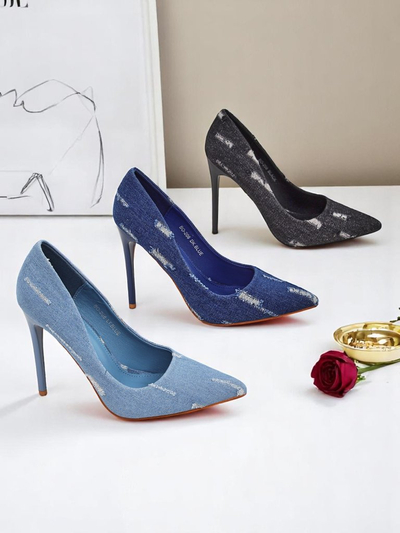 Royalfashion Pantofi cu toc înalt pentru femei Denim Chic