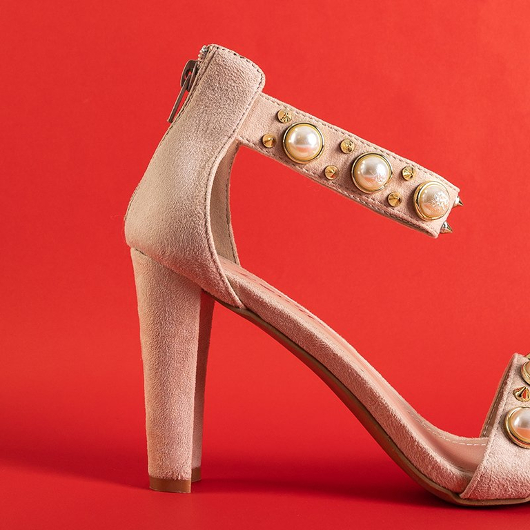 Sandale de dama bej pe un stâlp cu perle Luten - Încălțăminte