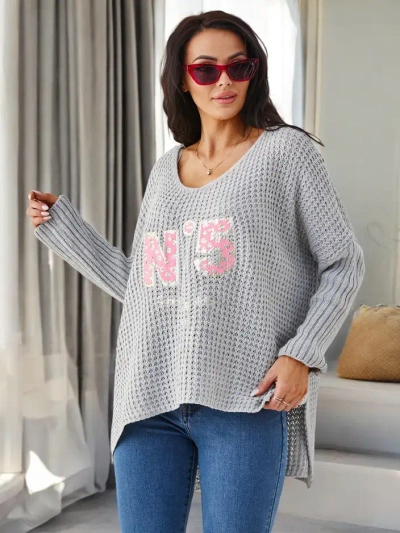 Pulover tricotat din acril pentru femei Royalfashion cu imprimeuri