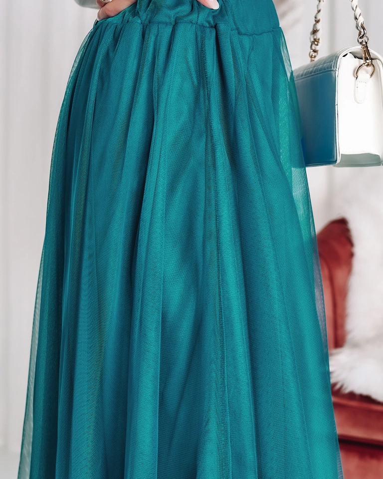 Fustă midi cu două straturi pentru femei, în albastru - Îmbrăcăminte