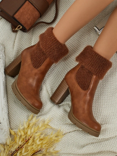 Botine de damă din piele ecologică cu tricot Tirave