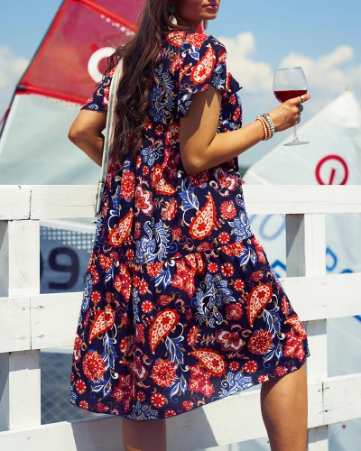 Royalfashion Rochie de damă albastru marin cu model floral colorat
