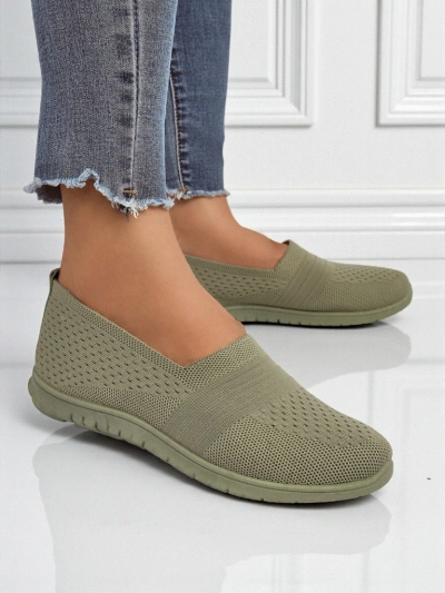 Gaia Verde dames mocassins - comfortabele groene stoffen schoenen met platte hak