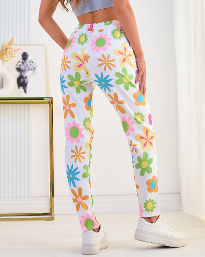 Royalfashion Pantaloni de damă din țesătură cu motive florale
