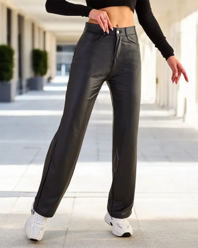 Royalfashion Pantaloni largi din piele eko pentru femei