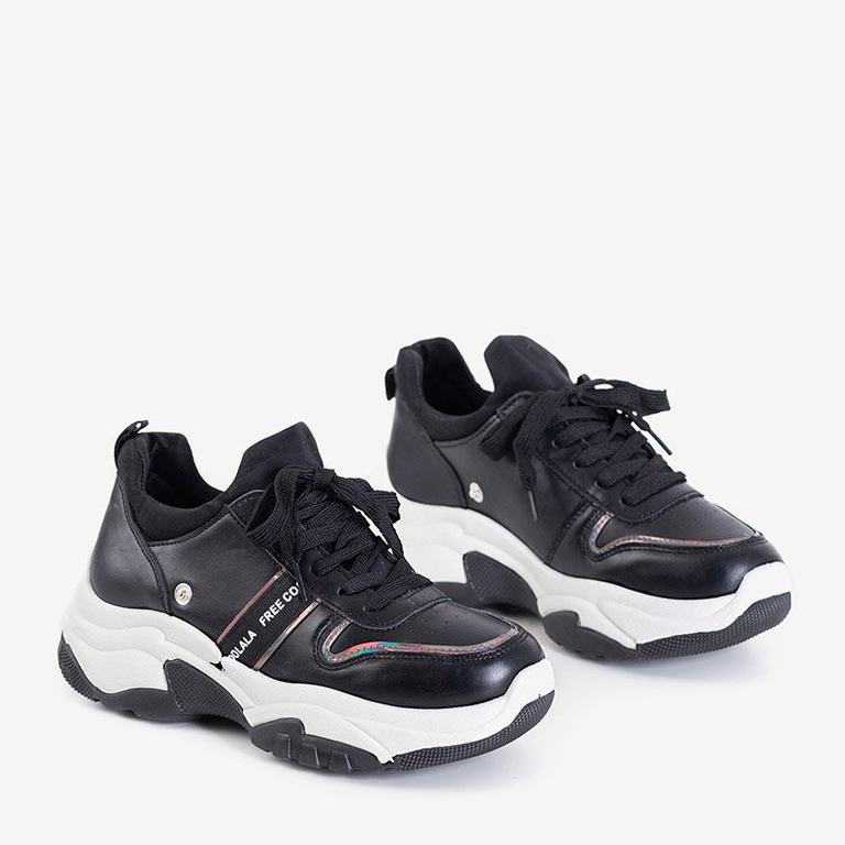 OUTLET Încălțăminte sport dama neagră pe talpă masivă Frewana - Încălțăminte