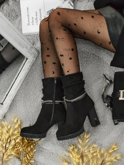 Botine damă eco piele întoarsă cu toc gros BrambleDusk