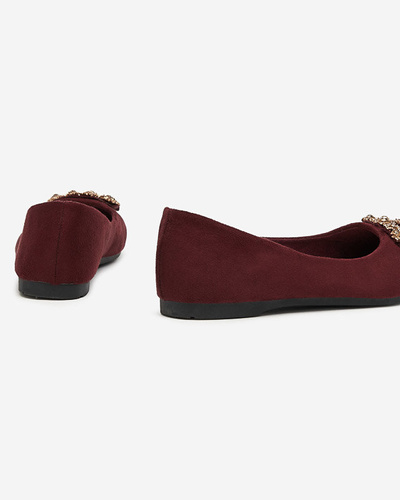 Balerini de dama din piele intoarsa ecologica bordeaux cu ornament Linselisa - Pantofi