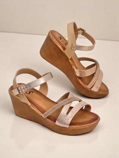 Sandale cu toc wedge pentru femei Royalfashion cu strasuri și sclipici Eclat