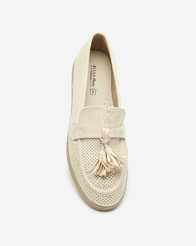 Mocasini crem pentru femei cu ornament Parffes- Footwear