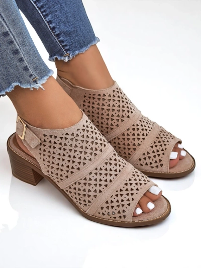 Royalfashion Sandale de dama cu toc mic, ajurate, Elira