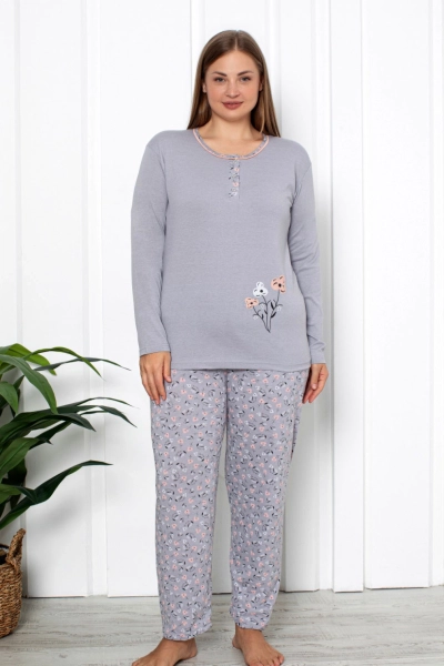 Royalfashion Pijamale din bumbac pentru femei, 2 piese, model floral Mărime PLUS
