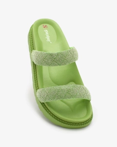 Royalfashion Neon Green Zirconia Sparkle Sliders pentru femei