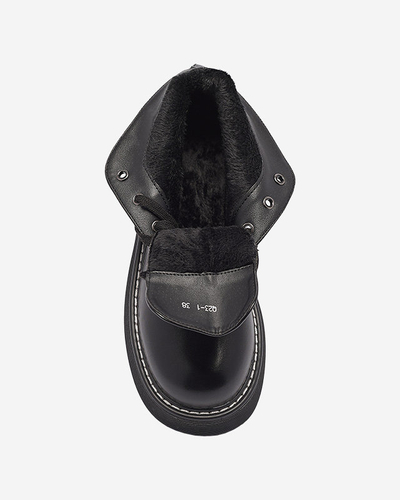 Cizme negre de damă din piele ecologică cu talpă solidă Getys - Încălțăminte