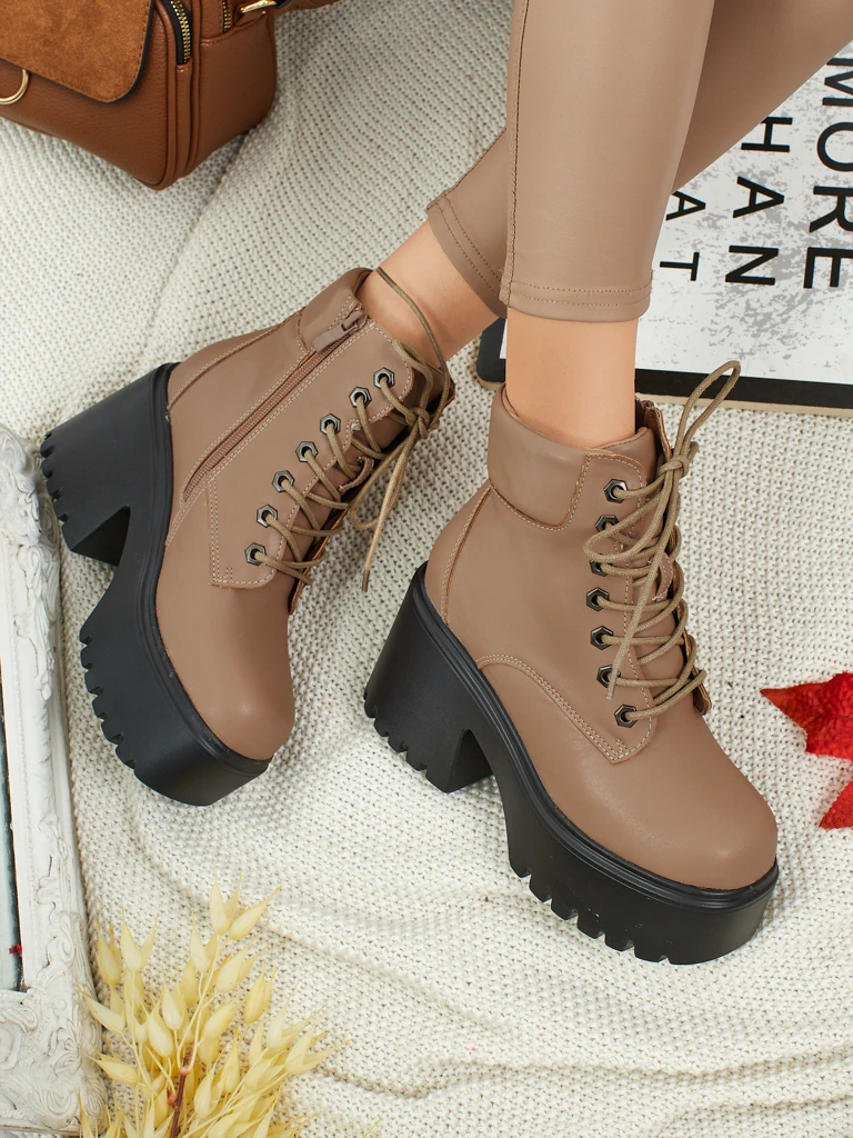 Botine damă eco piele întoarsă cu toc gros și platformă Tavlissa