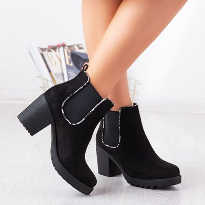 Czarne botki na wyższym słupku Travolte - Obuwie