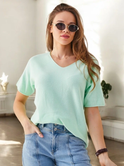 Royalfashion Pulover subțire pentru femei cu mâneci scurte